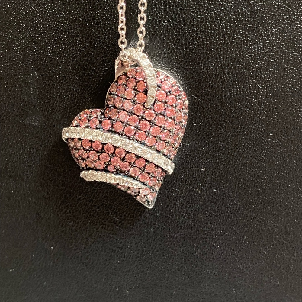 Heart Pendant set in SS has CZ Pink Sapphires (2.5CTW) CZ Diamond (1/5CT…